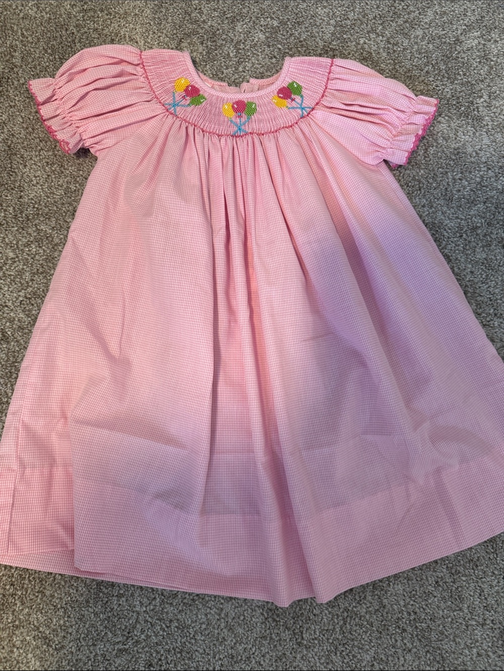 Girls Pink Smocked Dress with Balloon Embroidery